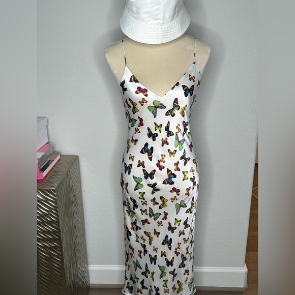 L’agence Jodie V Neck Slip women Dress white butterfly - Picture 15 of 16